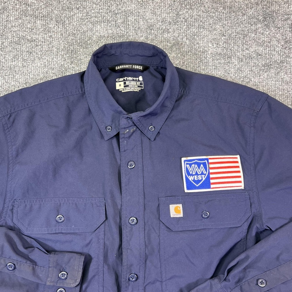 Carhartt Force Shirt Mens Medium Blue Solid Button Front Long Sleeve Workwear - Picture 6 of 12